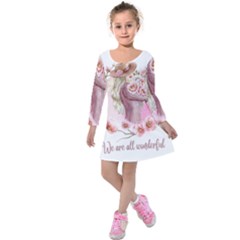 Women With Flowers Kids  Long Sleeve Velvet Dress by fashiontrends