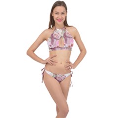 Women With Flowers Cross Front Halter Bikini Set by fashiontrends