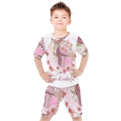 Women With Flowers Kids  Tee And Shorts Set by fashiontrends