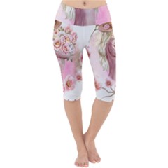 Women With Flowers Lightweight Velour Cropped Yoga Leggings by fashiontrends