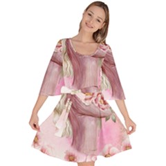 Women With Flowers Velour Kimono Dress