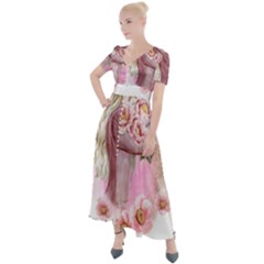 Women With Flowers Button Up Short Sleeve Maxi Dress by fashiontrends