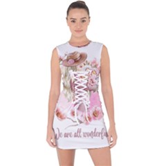 Women With Flowers Lace Up Front Bodycon Dress by fashiontrends