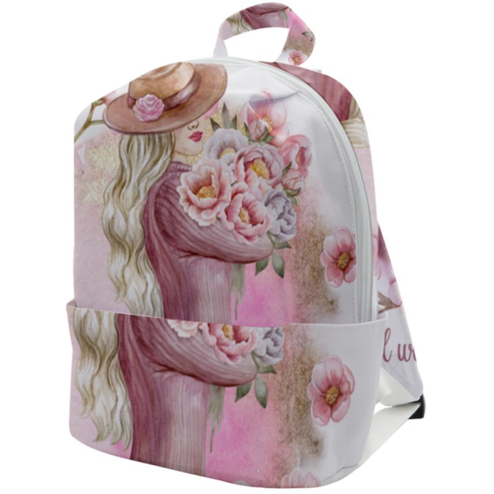 Women with flowers Zip Up Backpack