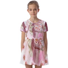 Women With Flowers Kids  Short Sleeve Pinafore Style Dress by fashiontrends