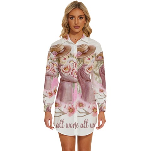 Women With Flowers Womens Long Sleeve Shirt Dress by fashiontrends