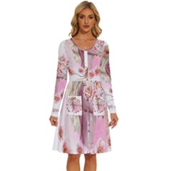 Women With Flowers Long Sleeve Dress With Pocket by fashiontrends