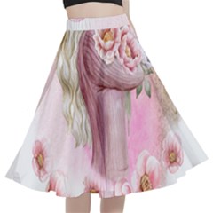 Women With Flowers A-line Full Circle Midi Skirt With Pocket by fashiontrends