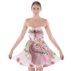 Women With Flower Strapless Bra Top Dress by fashiontrends