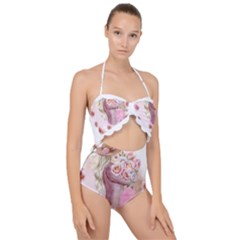 Women With Flower Scallop Top Cut Out Swimsuit by fashiontrends