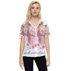 Women With Flower Bow Sleeve Button Up Top by fashiontrends