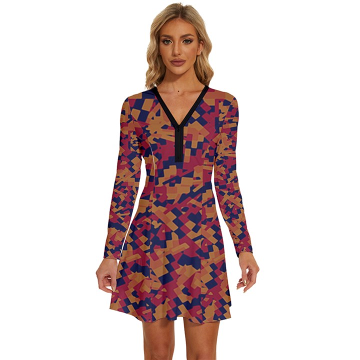 Kaleidoscope Dreams  Long Sleeve Deep V Mini Dress 