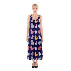 Micro Duck Pattern Sleeveless Maxi Dress