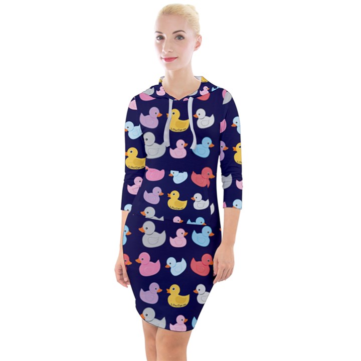 Micro Duck Pattern Quarter Sleeve Hood Bodycon Dress