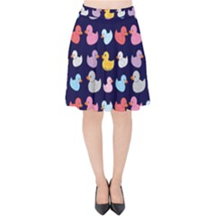 Micro Duck Pattern Velvet High Waist Skirt