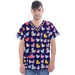 Micro Duck Pattern Men s V-neck Scrub Top