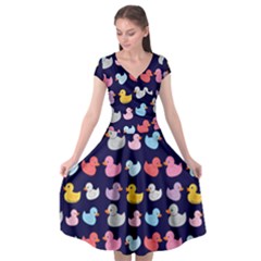 Micro Duck Pattern Cap Sleeve Wrap Front Dress