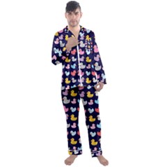 Micro Duck Pattern Men s Long Sleeve Satin Pajamas Set