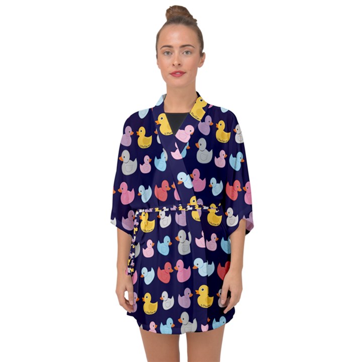 Micro Duck Pattern Half Sleeve Chiffon Kimono