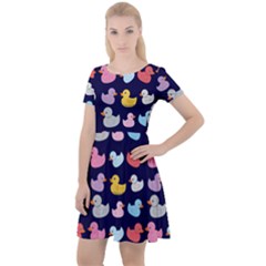 Micro Duck Pattern Cap Sleeve Velour Dress 