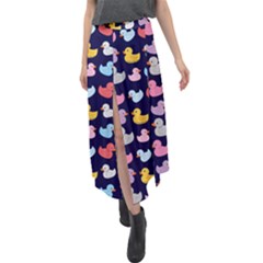 Micro Duck Pattern Velour Split Maxi Skirt