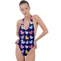 Micro Duck Pattern Backless Halter One Piece Swimsuit View1