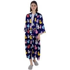 Micro Duck Pattern Maxi Satin Kimono by NerdySparkleGoth