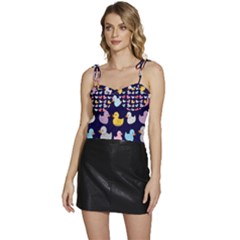 Micro Duck Pattern Flowy Camisole Tie Up Top