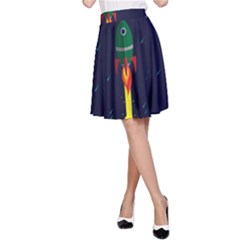 Rocket Halftone Astrology Astronaut A-line Skirt by Bangk1t