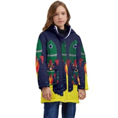 Rocket Halftone Astrology Astronaut Kids  Hooded Longline Puffer Jacket by Bangk1t