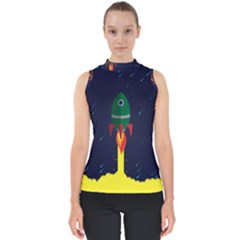 Rocket Halftone Astrology Astronaut Mock Neck Shell Top by Bangk1t