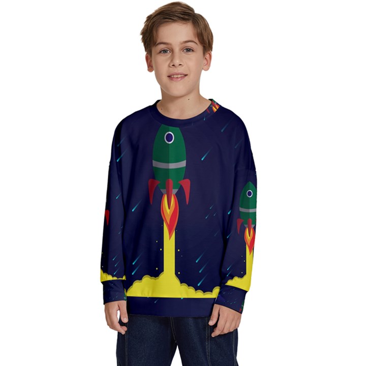 Rocket Halftone Astrology Astronaut Kids  Crewneck Sweatshirt