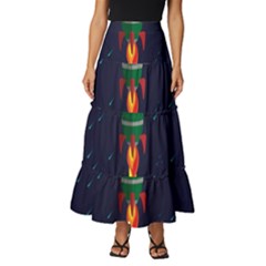 Rocket Halftone Astrology Astronaut Tiered Ruffle Maxi Skirt by Bangk1t