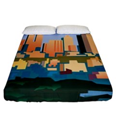 City Buildings Urban Dawn Fitted Sheet (california King Size) by Bangk1t