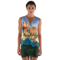 City Buildings Urban Dawn Wrap Front Bodycon Dress by Bangk1t