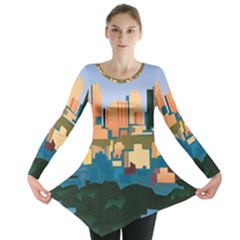 City Buildings Urban Dawn Long Sleeve Tunic  by Bangk1t