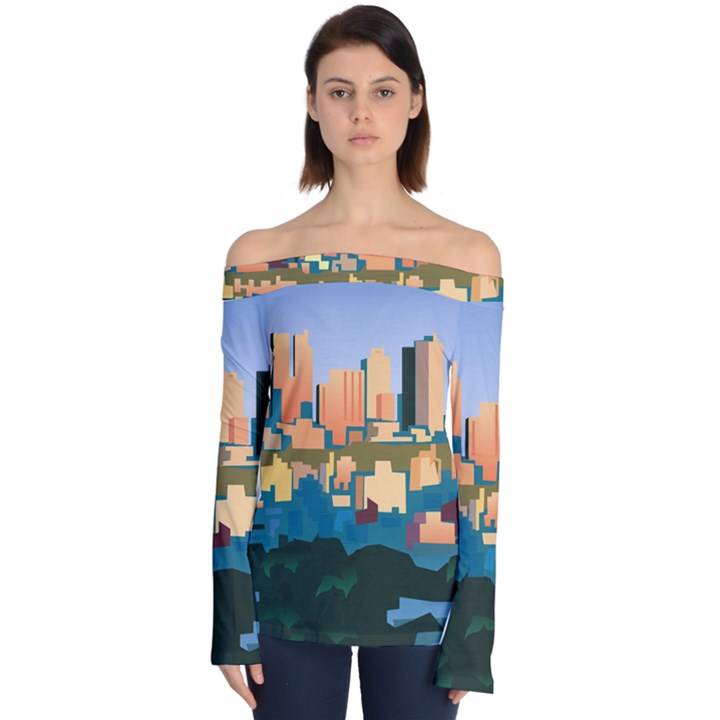 City Buildings Urban Dawn Off Shoulder Long Sleeve Top