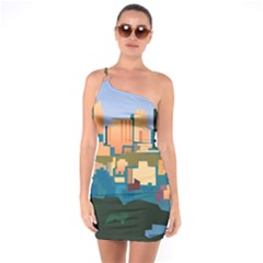 City Buildings Urban Dawn One Shoulder Ring Trim Bodycon Dress by Bangk1t