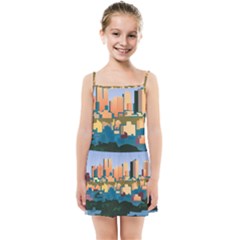 City Buildings Urban Dawn Kids  Summer Sun Dress by Bangk1t