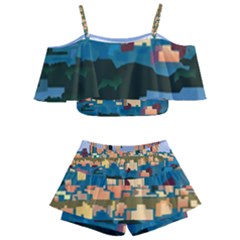 City Buildings Urban Dawn Kids  Off Shoulder Skirt Bikini by Bangk1t