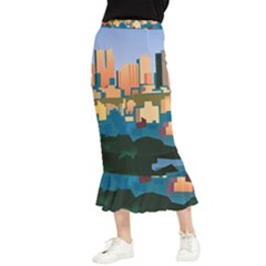 City Buildings Urban Dawn Maxi Fishtail Chiffon Skirt by Bangk1t