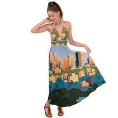 City Buildings Urban Dawn Backless Maxi Beach Dress by Bangk1t