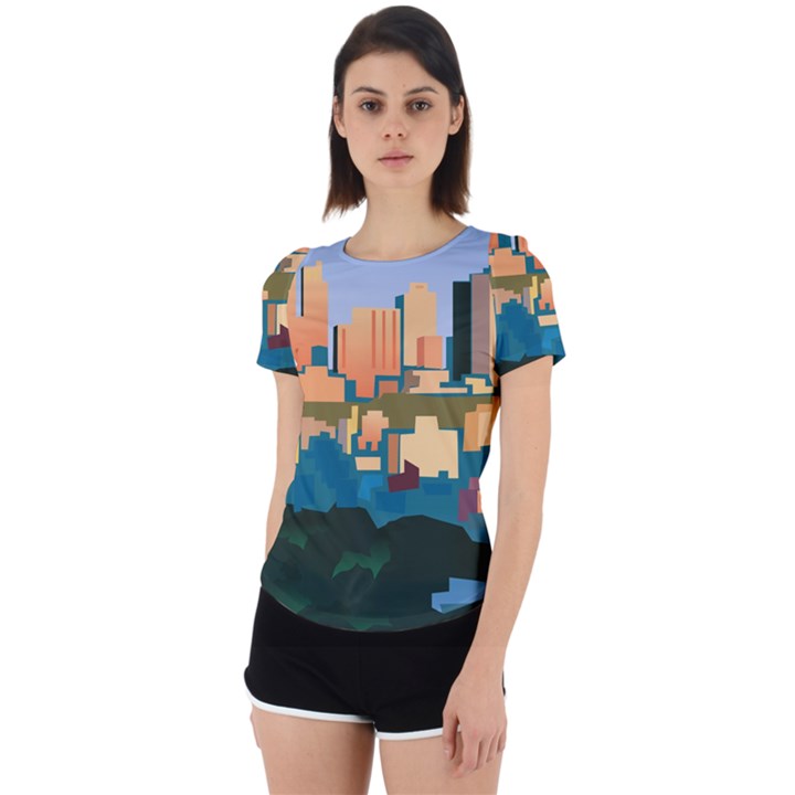 City Buildings Urban Dawn Back Cut Out Sport Tee