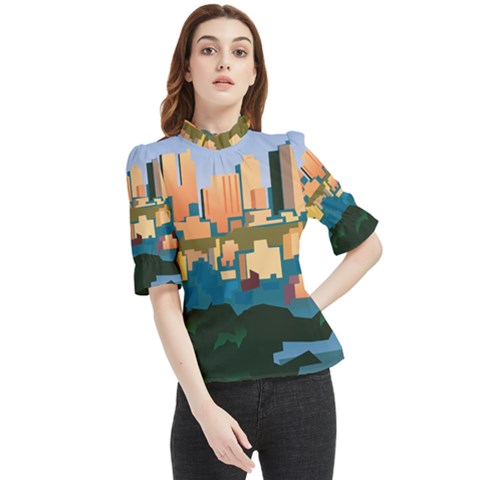 City Buildings Urban Dawn Frill Neck Blouse by Bangk1t