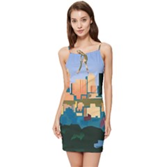 City Buildings Urban Dawn Summer Tie Front Dress by Bangk1t