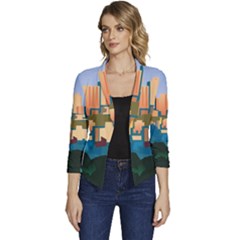 City Buildings Urban Dawn Women s Casual 3/4 Sleeve Spring Jacket by Bangk1t