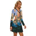 City Buildings Urban Dawn Long Sleeve Deep V Mini Dress  View3