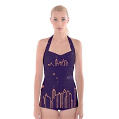 Skyscraper Town Urban Towers Boyleg Halter Swimsuit  by Bangk1t