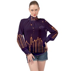 Skyscraper Town Urban Towers High Neck Long Sleeve Chiffon Top by Bangk1t