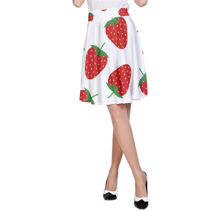 Seamless Pattern Fresh Strawberry A-Line Skirt